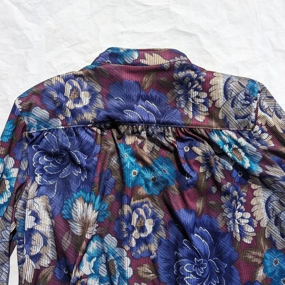 Vintage Tan Jay Floral Silky Open Front Cardigan  with Shoulder Pads Woman 14 - Picture 10 of 10